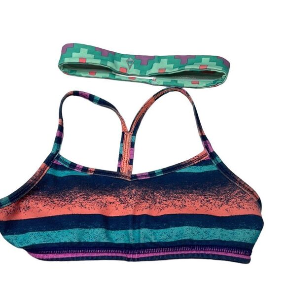 Ivivva (Girl’s Lululemon) Stripes Sports Bra and headband. Size 10. - Picture 1 of 10